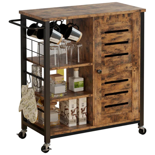 Kitchen Cart Cabinet with Charging Station and Shelves